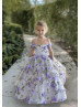 Off Shoulder Lavender Printed Organza 3D Floral Flower Girl Dress